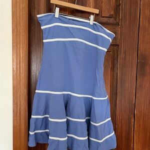 Free People Blue Strapless Tiered Dress with White Trim